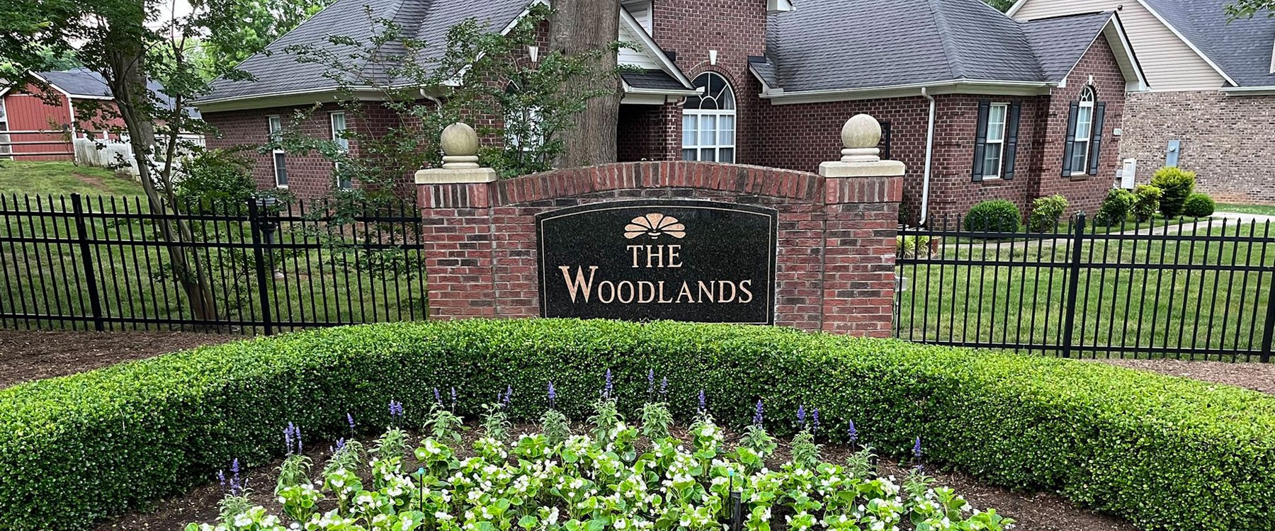 The front entrance of The Woodlands neighborhood in Mooresville, North Carolina